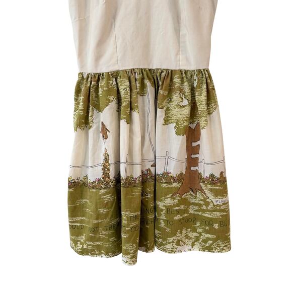 Vintage 70s Handmade Flavia Print Sundress Women’s Cream Green Fit & Flare Dress - Picture 5 of 16